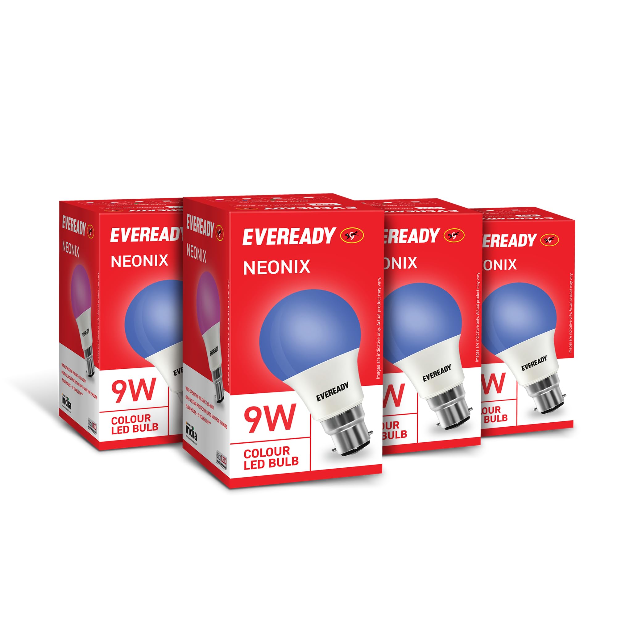 Eveready Neonix 9W Color LED Bulb, B22 Base, Blue, Pack of 4