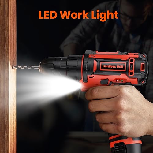 Miniatura 6 de Juego de taladros, taladro inalámbrico de 12 V con batería y cargador, taladro eléctrico de 38 pulgadas sin llave con 42 accesorios, 2 velocidades,