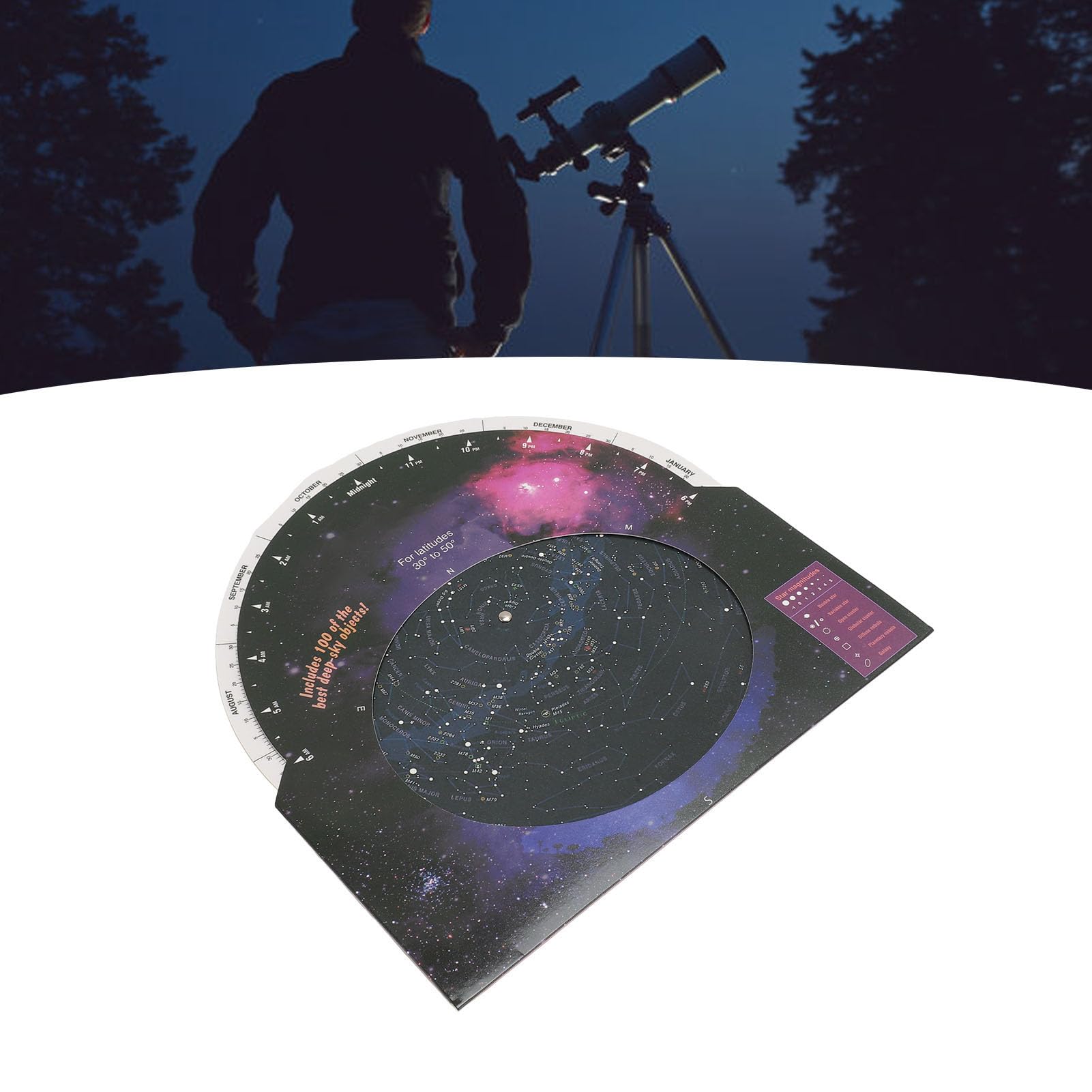 Planisferio Star Target, Guía de Mapas Estelares de Astronomía con 100 Cúmulos de Estrellas, Nebulosas y Galaxias, para Observar Constelaciones, Estrellas Brillantes y Objetos
