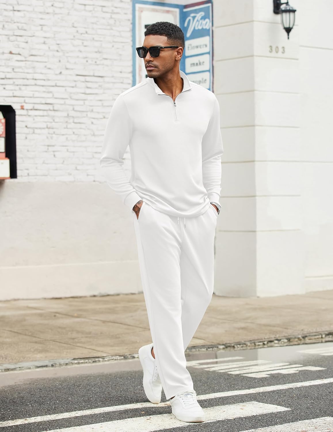 COOFANDY Men's Tracksuits 2 Piece Casual Athletic Sweatsuit Quarter Zip Pullover Long Sleeve Running Sport Outfits - Image 2