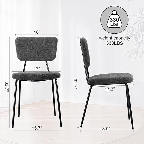 Miniatura 2 de OAKHAM Juego de 2 sillas de comedor Boucle modernas, sillas de comedor tapizadas con respaldo cómodo y patas de metal resistentes para cocina y