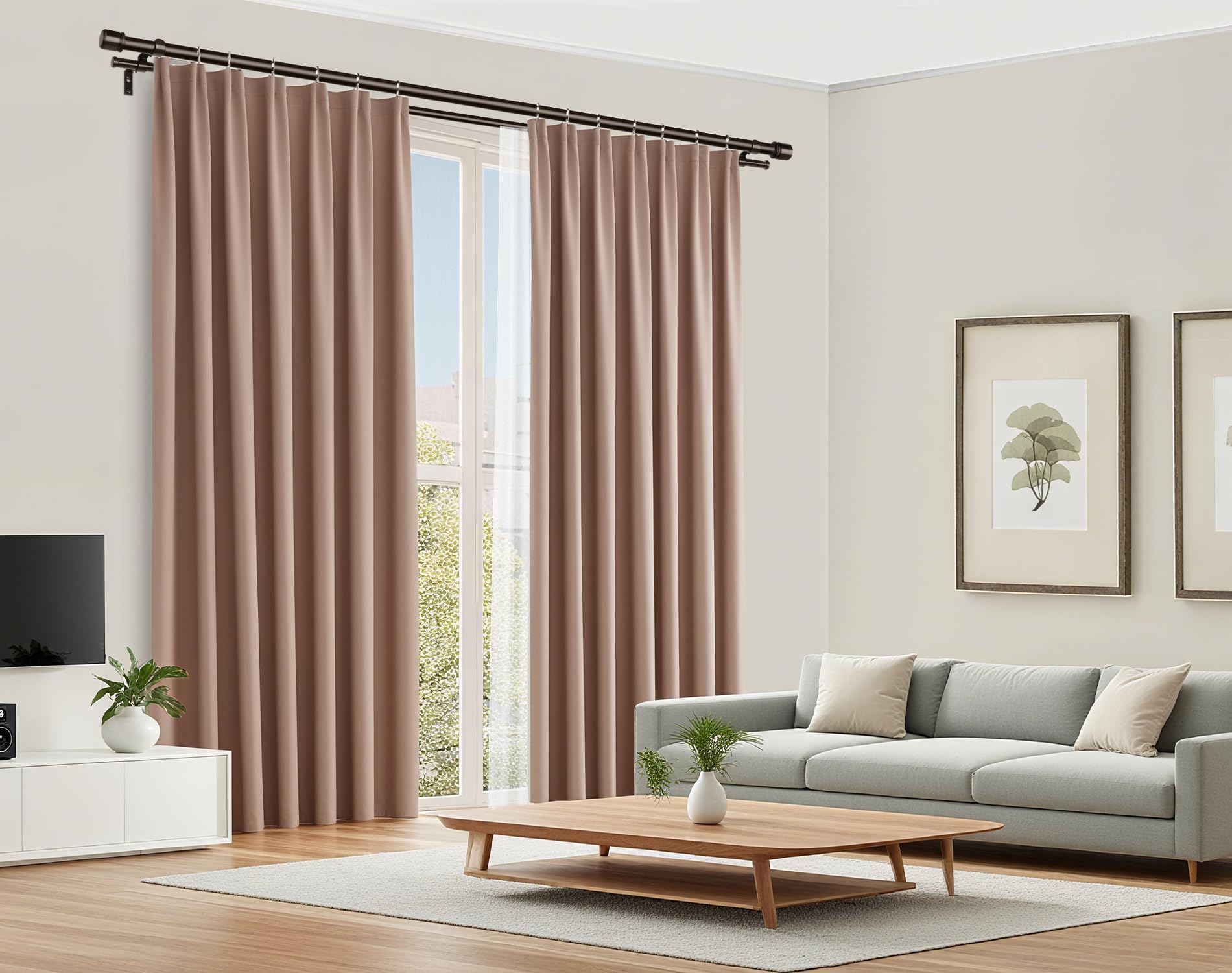 HOTOZON Bronze Bastone da Tenda Doppio 90-182 cm, 25 mm Estensibile Bastone Tenda Doppio Montado en la 9ared con Remates de Tapa Para Ventanas