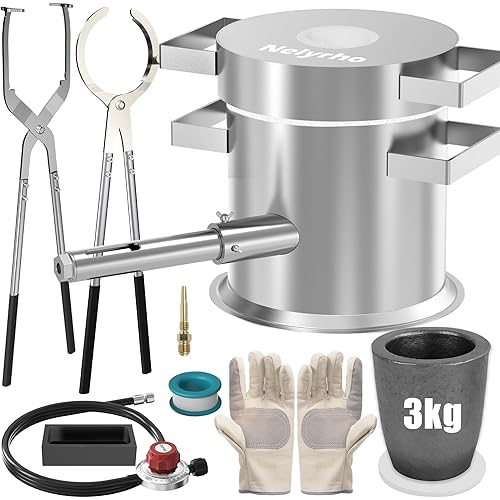 Nelyrho Complete 3KG Propane Melting Furnace Kit for Beginners – All-in-One Metal Smelting Forge with Crucible, Tongs, Fire Brick & Accessories – Ideal for Gold, Silver, Copper, Aluminum Casting