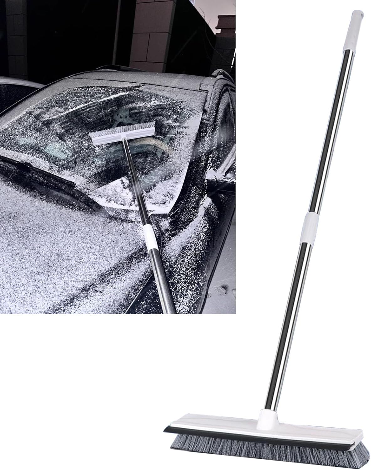 47" Car Snow Scraper and Rake Brush - Lightweight Outdoor Snow Removal Broom Tool for Truck Roof, Deck, and Yard - Efficient Ice Pusher for Winter Cleanup