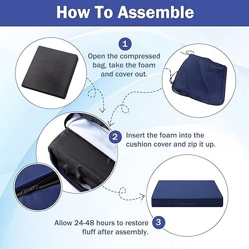 Miniatura 8 de Juego de 4 cojines para sillas de exterior, cojines impermeables para sillas de patio, 19 x 19 x 3 pulgadas, cojín de patio para muebles de