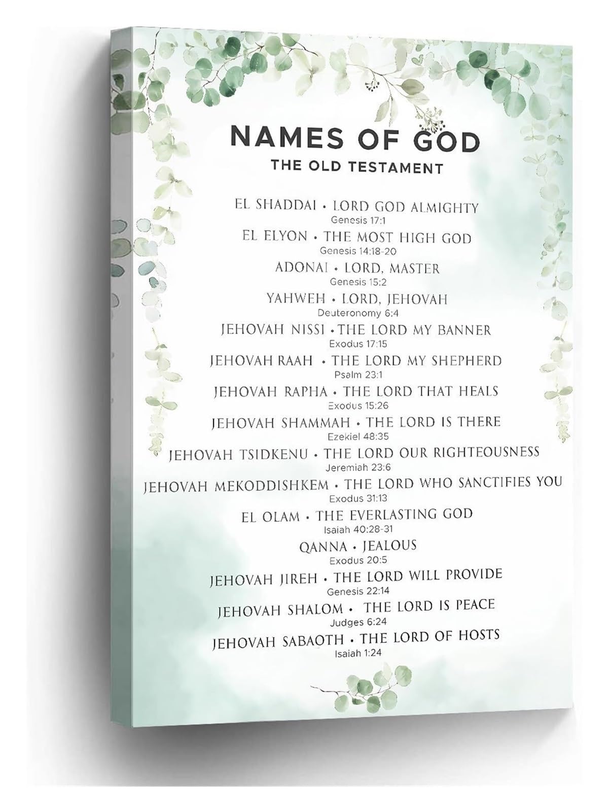 LLBOGRGGN Christian Religious Wall-Art The Names of God Scripture Poster Inspirational Home Office Decor(Framed,16x24inch(40x60cm))