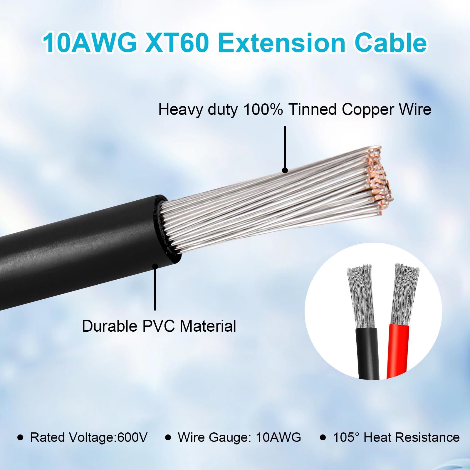 Cavo di prolunga XT60 da 10 AWG 10 FT 2 3 5 10 15 20 25 30 35 40 50 75 100FT XT60 Connettore femmina a maschio per centrale elettrica portatile pannello solare batteria RC