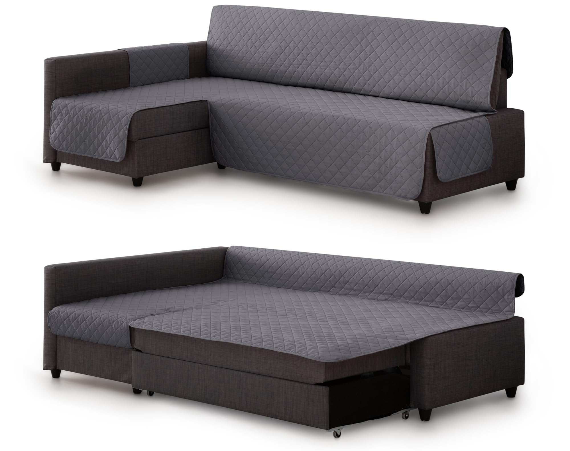 Milica Funda Acolchada Compatible con Sofa Cama Esquinero Friheten de IKEA | Protector Lavable y Elegante | Válido para Chaise Longue Izquierda o Derecha | Fabricado en España | Color: Gris