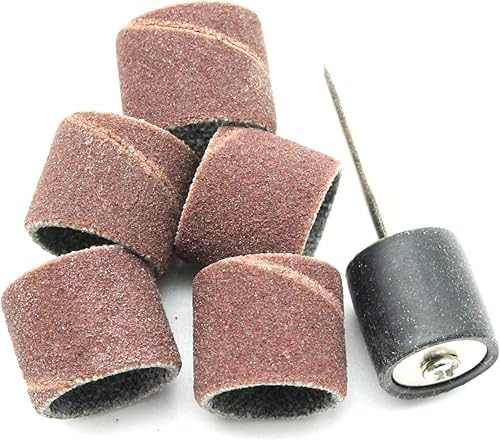 Miniatura 11 de TEMO 100 piezas de tambor de arena de 1/4 de pulgada de grano 240 fino con 2 piezas de mandril de 1/8 pulgadas para herramientas rotativas Dremel