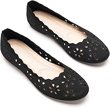 GLAMORA Women's Openwork Ballet Flats Breathable Flexible Fabric Rounded Toe Rubber Sole Comfortable Lightweight Ballerinas Summer
