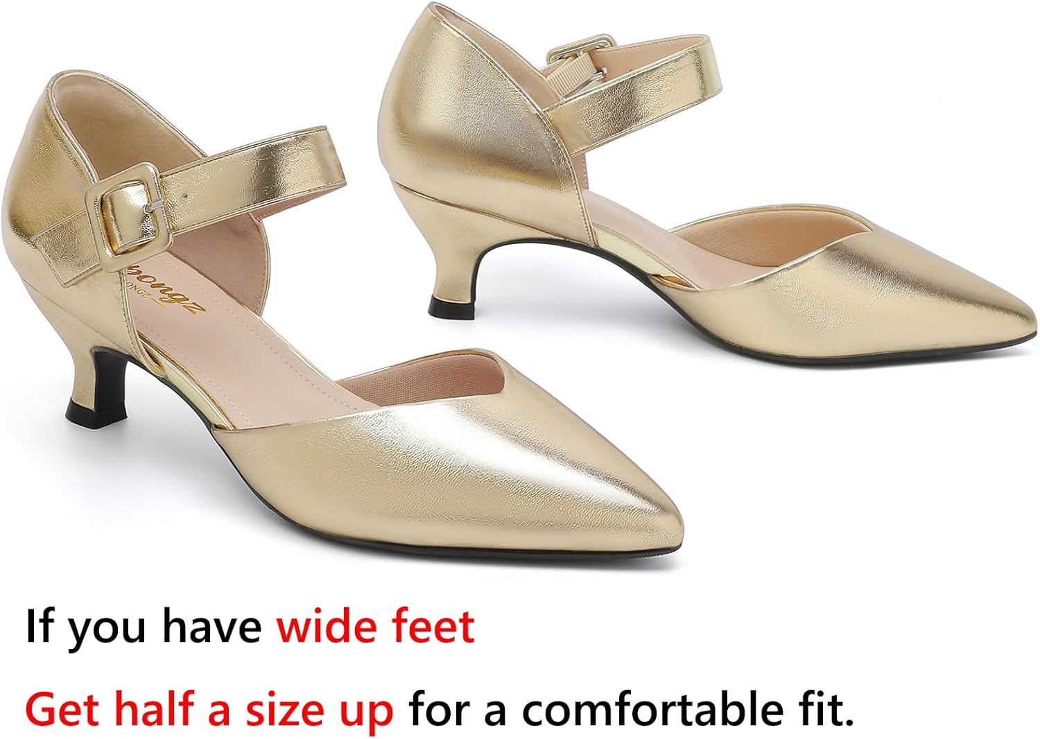 RIBONGZ Comfortable Kitten Heels for Women Pointed Closed Toe Ankle Strap Buckle Heels Slip on Low Heel Church Pumps Wedding Bridal Party Dressy Shoes - Image 4