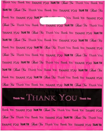 12x15 rosa caliente "gracias" troqueladas mango bolsas de plástico 50cs