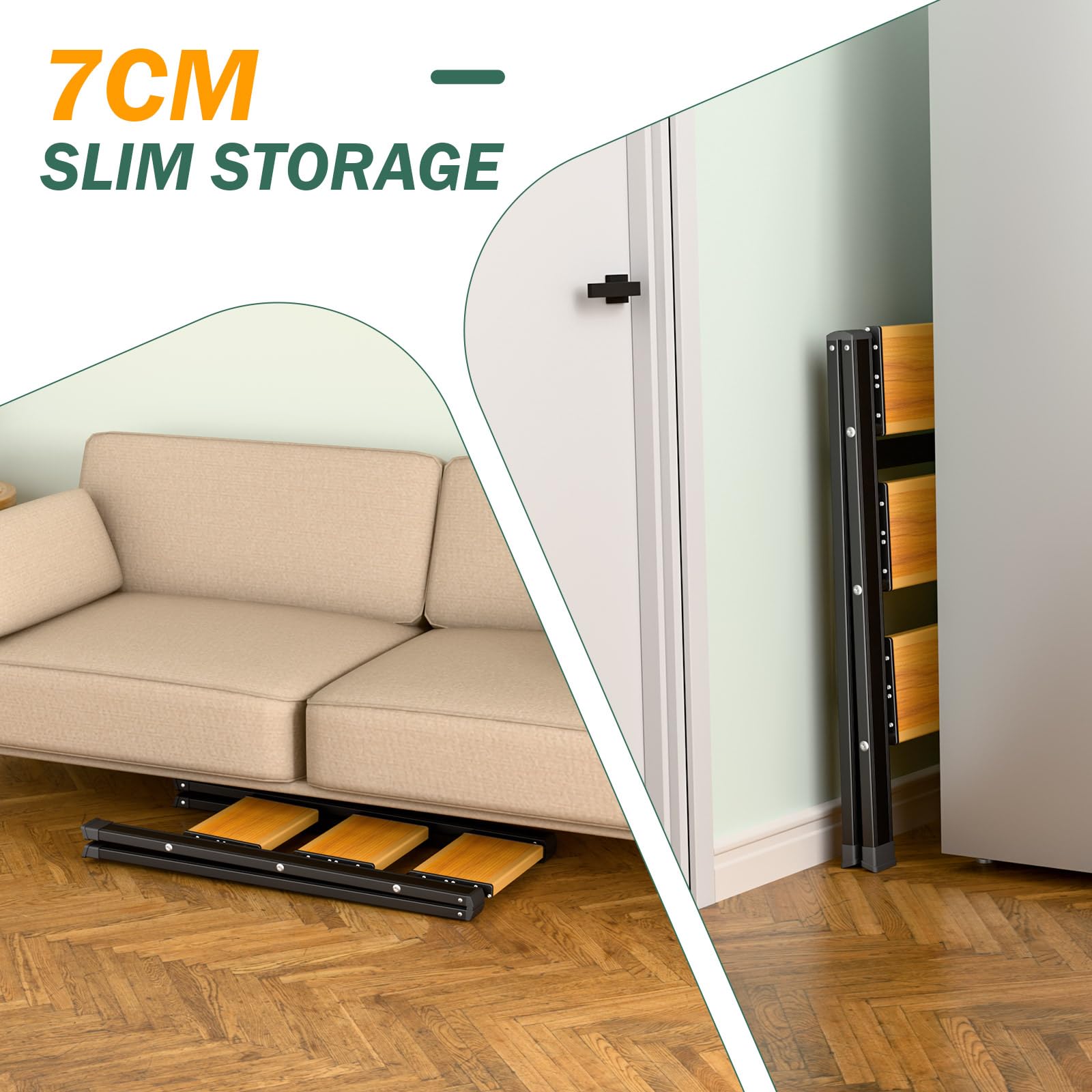 KULACO Escalera Plegable 3 Peldaños de Aluminio, con Peldaños Antideslizantes y Portátil hasta 150 kg, Diseño Elegante para Hogar, Cocina, Camping