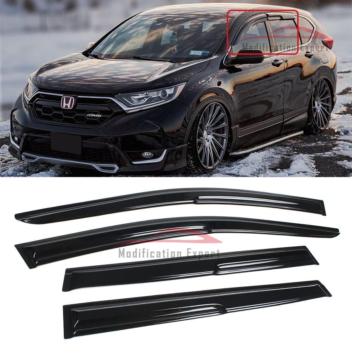 Fits for 2017-2022 Honda CR-V CRV JDM Wavy Mugen Style Window Visors Rain Guards Deflectors