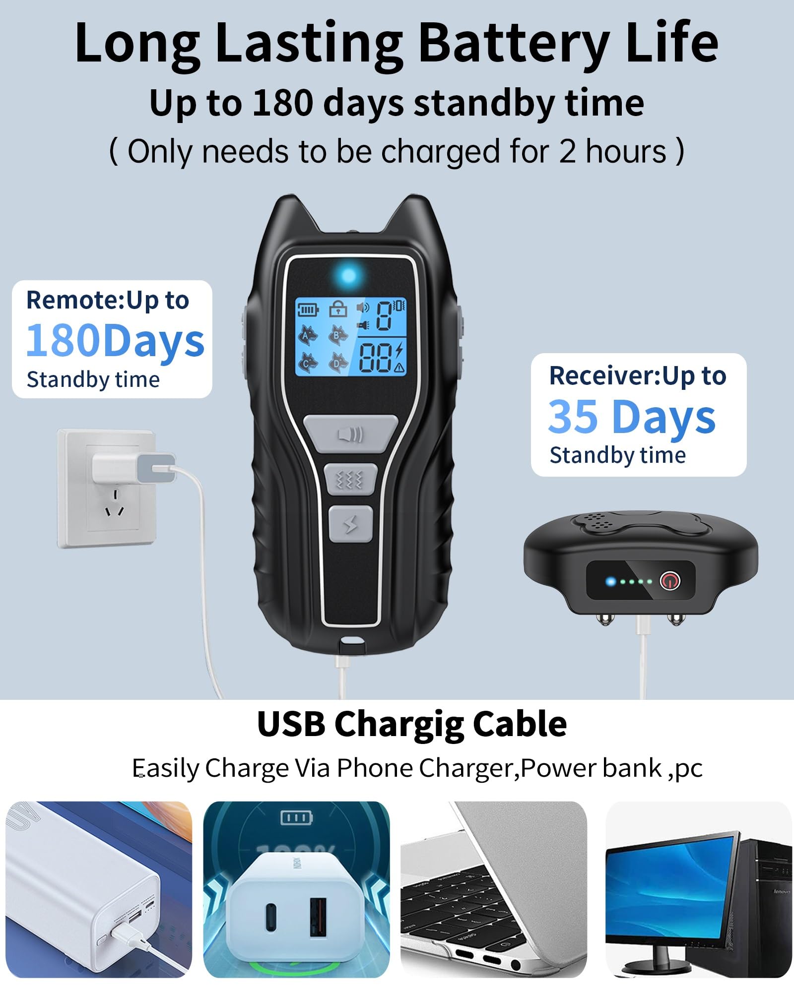 Dog Shock Collar with Remote Control - Rechargeable Dog Training Collar, IPX7 Waterproof E Collar for Dogs with 4 Safe Modes Flashlight Beep Vibration Shock Ideal for All Dog Sizes (8-150lbs) - image 4