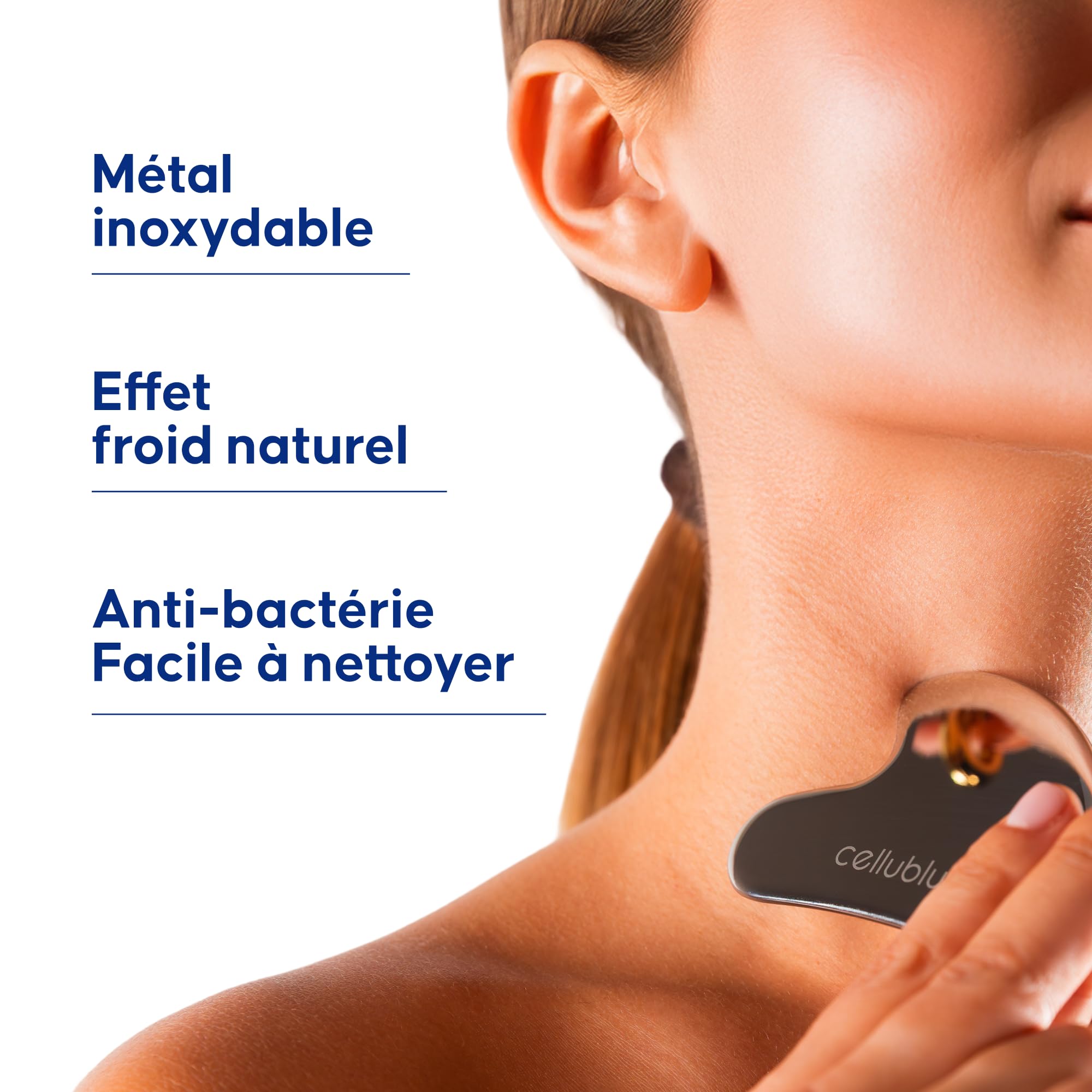 Gua Sha Metall Gesicht – Gesichtsmassage-Zubehör aus Edelstahl – formt & strafft – speziell für Doppelkinn – Kälteeffekt abschwellend