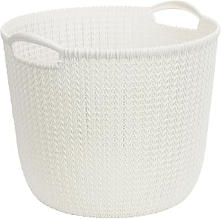 CURVER | Panier rond Déco 30L Tricot, Blanc cassé, Knit, 39,5x38x33,4 cm