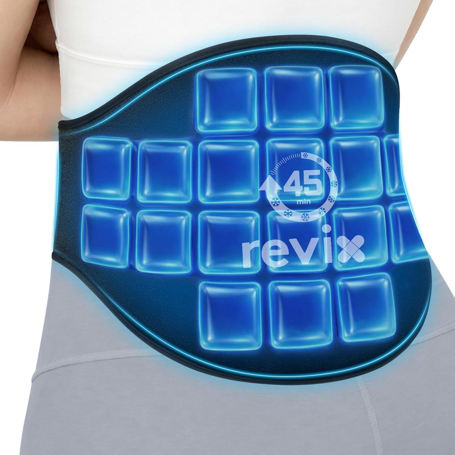 REVIX 45-Min Long-Lasting Back Ice Pack, Extra Large Ice Packs with Ice Grid Gel Design, Reusable Gel Ice Wrap, Cold Compress for Waist, Lower Lumbar, Tailbone Relief & Muscle Relaxation (15.5 x 10”)