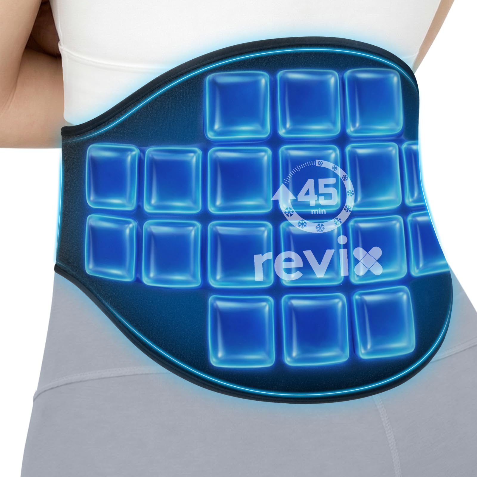 REVIX 45-Min Long-Lasting Back Ice Pack, Extra Large Ice Packs with Ice Grid Gel Design, Reusable Gel Ice Wrap, Cold Compress for Waist, Lower Lumbar, Tailbone Relief & Muscle Relaxation (15.5 x 10”)