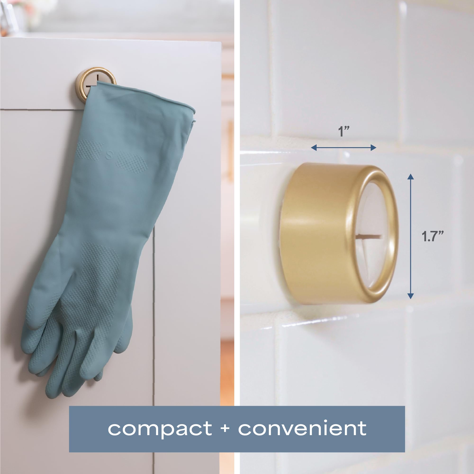 Brushed Gold Push Towel Hooks - 4 Pack -6