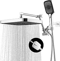 Vista 9 de Cabezal de ducha de lluvia con combo de rociador de mano, cabezales de ducha de lluvia de 12 pulgadas con brazo de extensión ajustable, cabezal