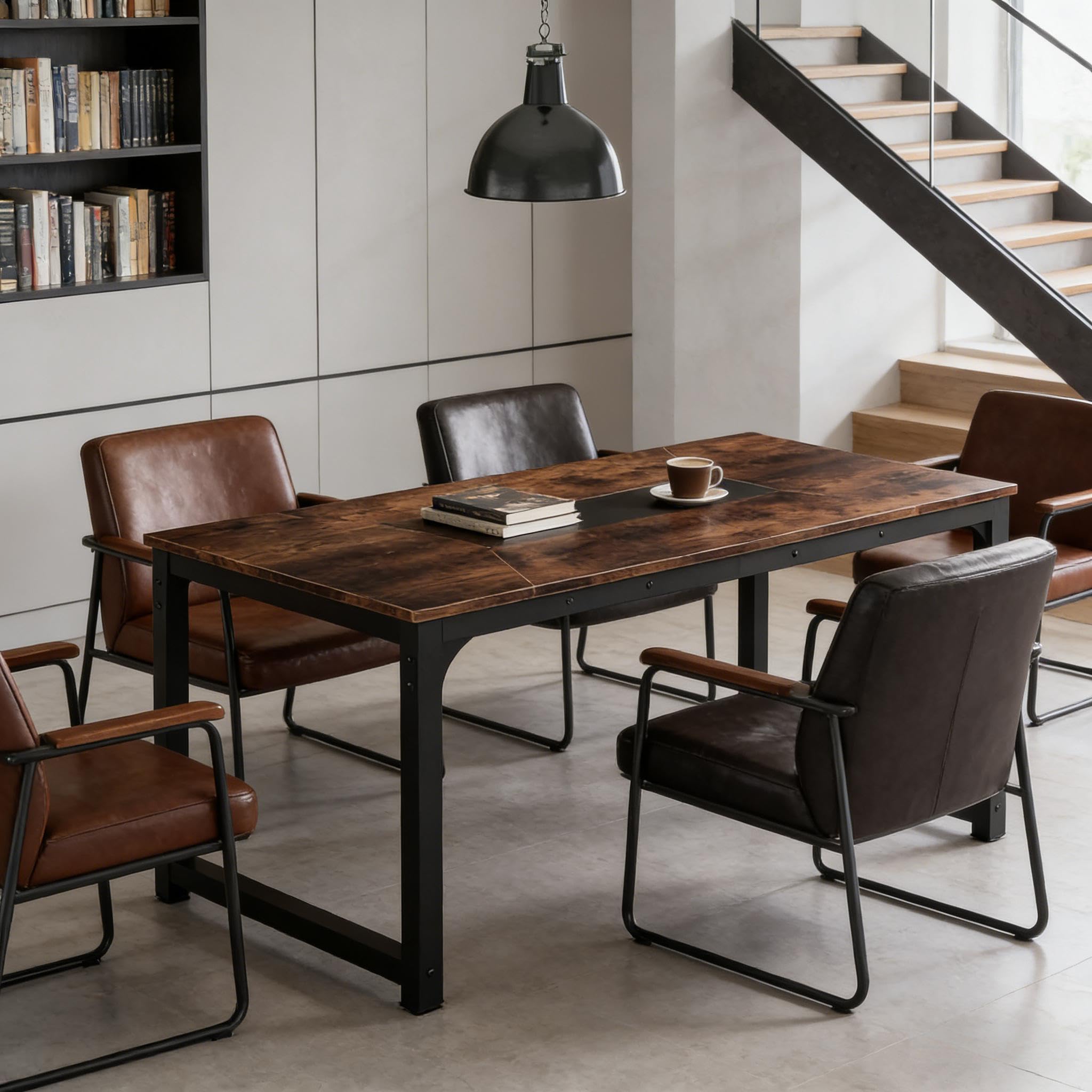 Tavolo da pranzo, 180 x 90 cm, in stile industriale, extra lungo, per 6-8 persone, tavolo da conferenza con robusta struttura in metallo e legno, marrone rustico