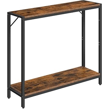 MAHANCRIS 30" Narrow Console Table, 2-Tier Small Entryway Table with Shelf, Thin Sofa Table with Shelves, Behind Couch Table for Living Room, Hallway, Foyer, Rustic Brown and Black CTHR27601