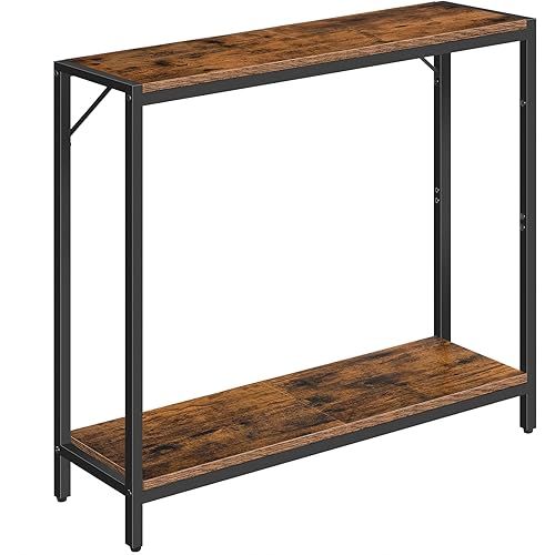 MAHANCRIS Console Table, 2-Tier Entrance Table, Behind Sofa Table, Industrial Style, Sturdy and Stable, for Living Room, Entryway, Foyer, Corridor, Office, Rustic Brown and Black CTHR27601