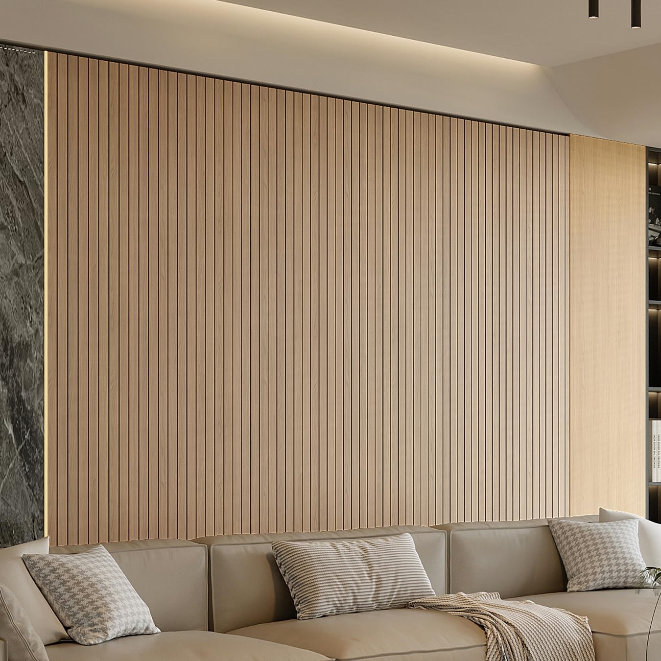 YU LI 3DH Panneau mural à coller PVC à lattes 300 x 40 cm - Papier peint autocollant imitation épais en bois de chêne faux 3D - Panneaux muraux insonorisants pour murs et plafonds