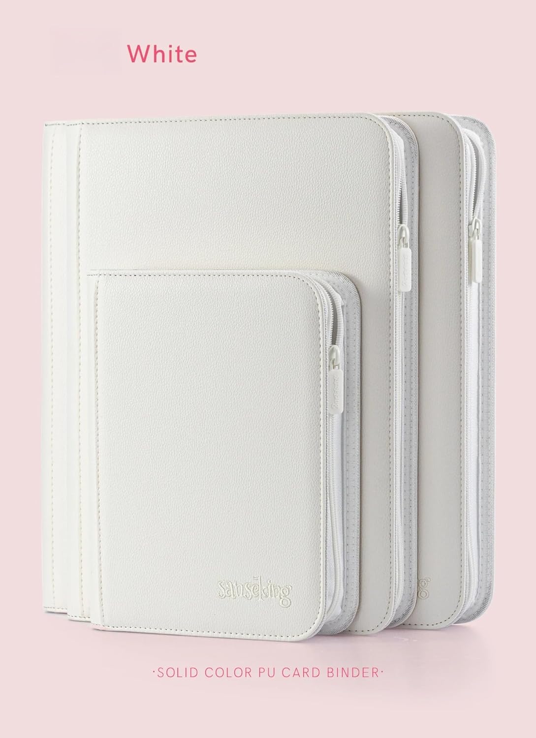 Premium Zipper 4/9/12 Pocket PU Card Binder - Aesthetic Pink & White Album for Pokemon Cards, Game Collection & Fan Photos (9 grid,white)