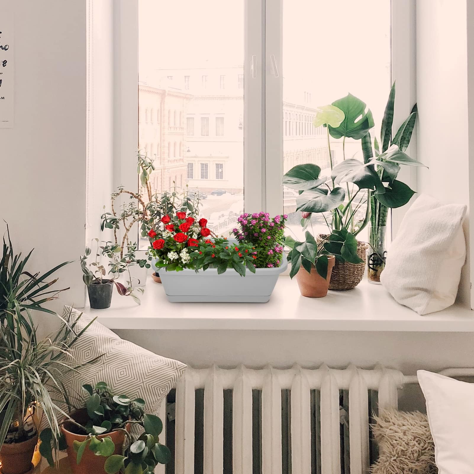 Teraplast Vase élégant Design Sierra, Composé De 4 Pots Carrés Et D'une Soucoupe, Dimensions 48 X 12 X 11 Cm, Jardinière Pour Plants Et Plantes Succulentes Réexistantes Aux UV (48 Cm, OldRose