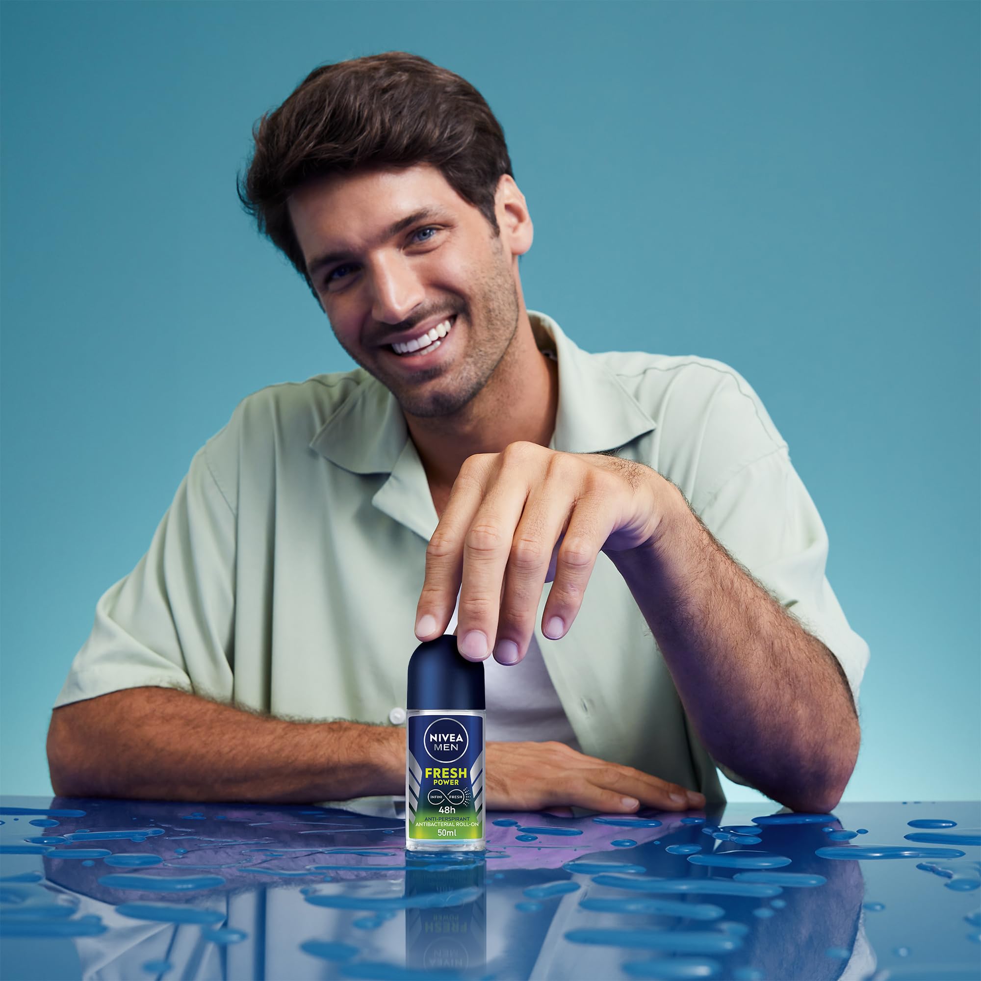 NIVEA MEN Fresh Power Roll-On Deodorant 50ml – Up to 48h Sweat & Odour Protection with a Bold, Powerful Fresh Scent for Long-Lasting Freshness, Alcohol-Free Formula for Confident Men