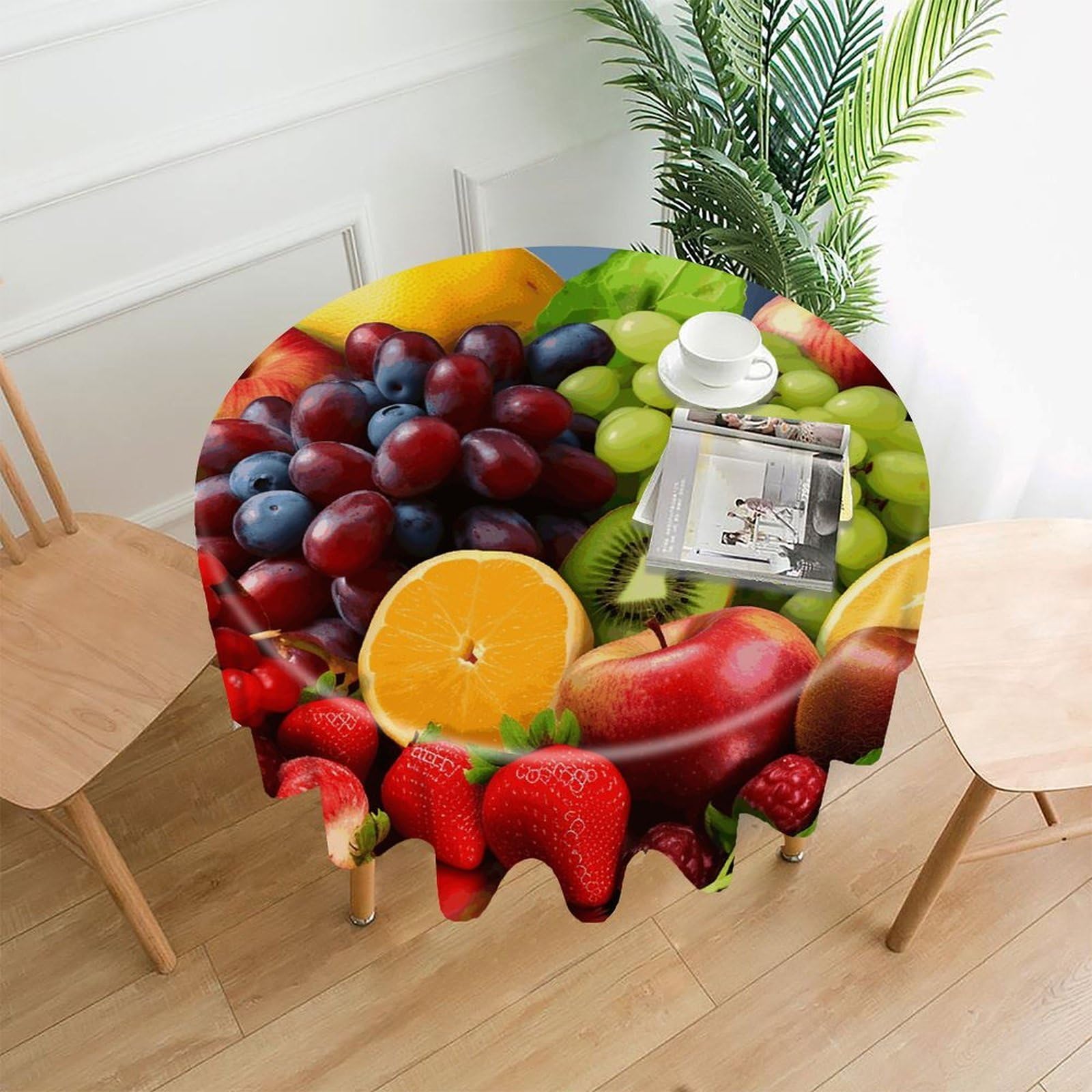 Fruits Tablecloth Exquisite Wrinkle-Free Straight-Edge Round Table Cloth Anti-Fading Premium Polyester Tablecloth Waterproof Folding Table Cloths for Tables Decor