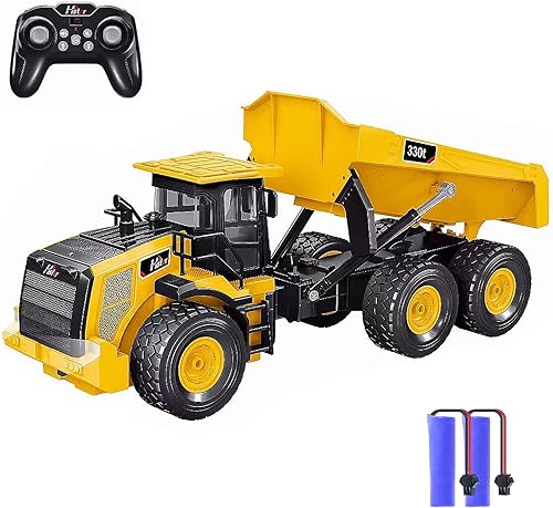 Miniatura 8 de Juego de juguetes de excavadora y camión volquete a control remoto  Excavadora RC y camión volquete con luces y sonidos  Coche excavador recargable,