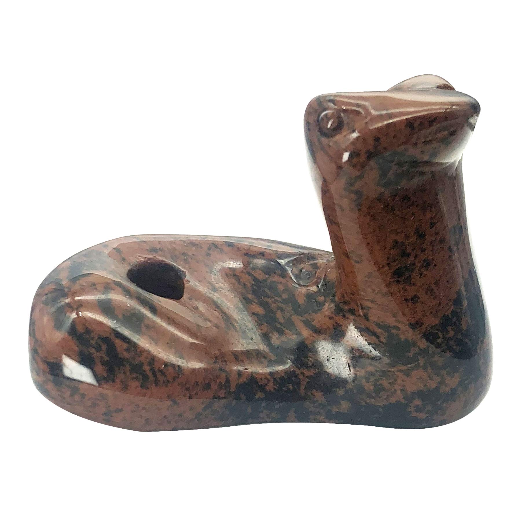 Photo 1 of 2" Natural Mahagony Obsidian Snake Figurine, Hand Carved Healing Crystal Animal Statue Sculpture Home Decoration with Gift Box Brown Mahagony Obsidian