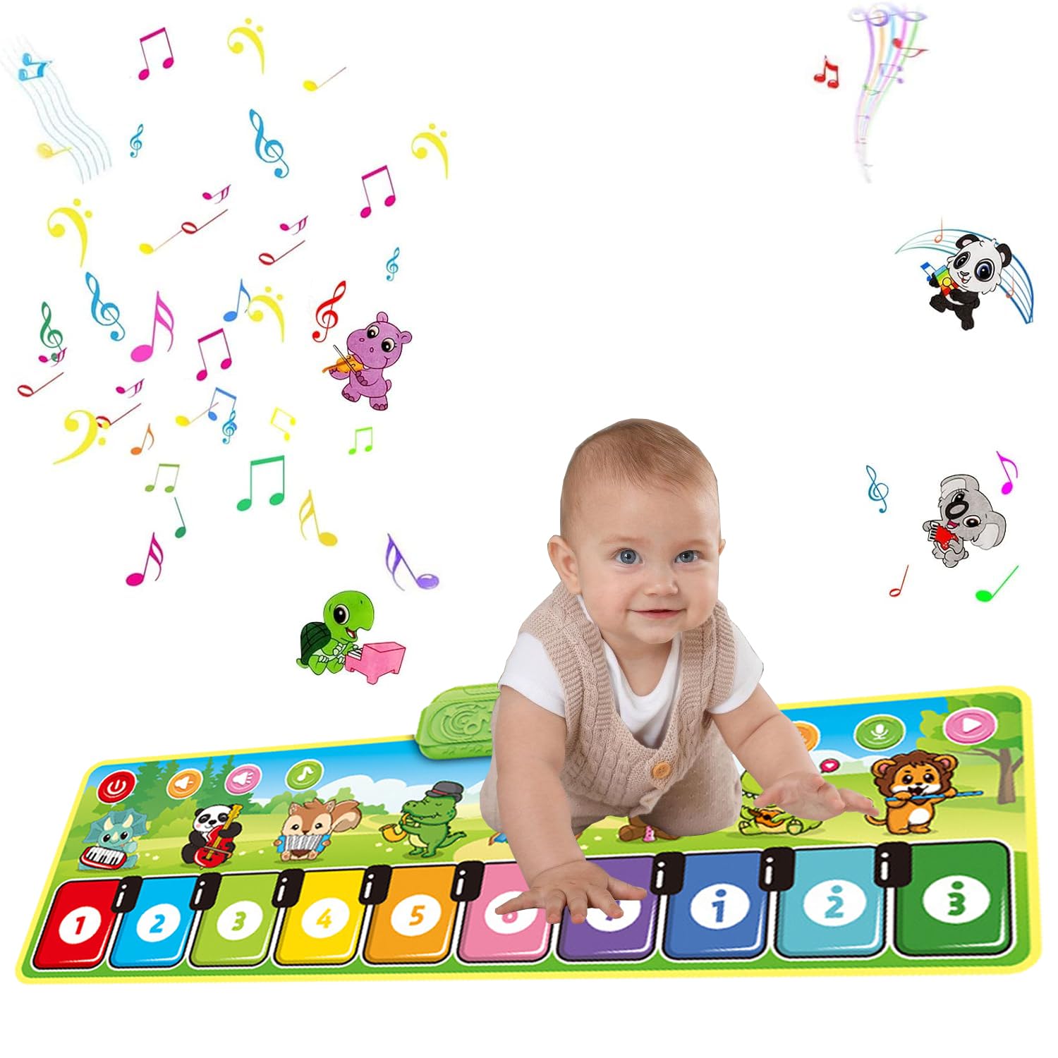 Kids Piano Mat Toys for 1-3+ Years Old Boys Girls Music Dance Mat with 10 Piano Keyboard 19 Sounds & Recording Function Musical Carpet Gift for Toddlers Infant Kids Birthday Gifts(Package Prints 3+)