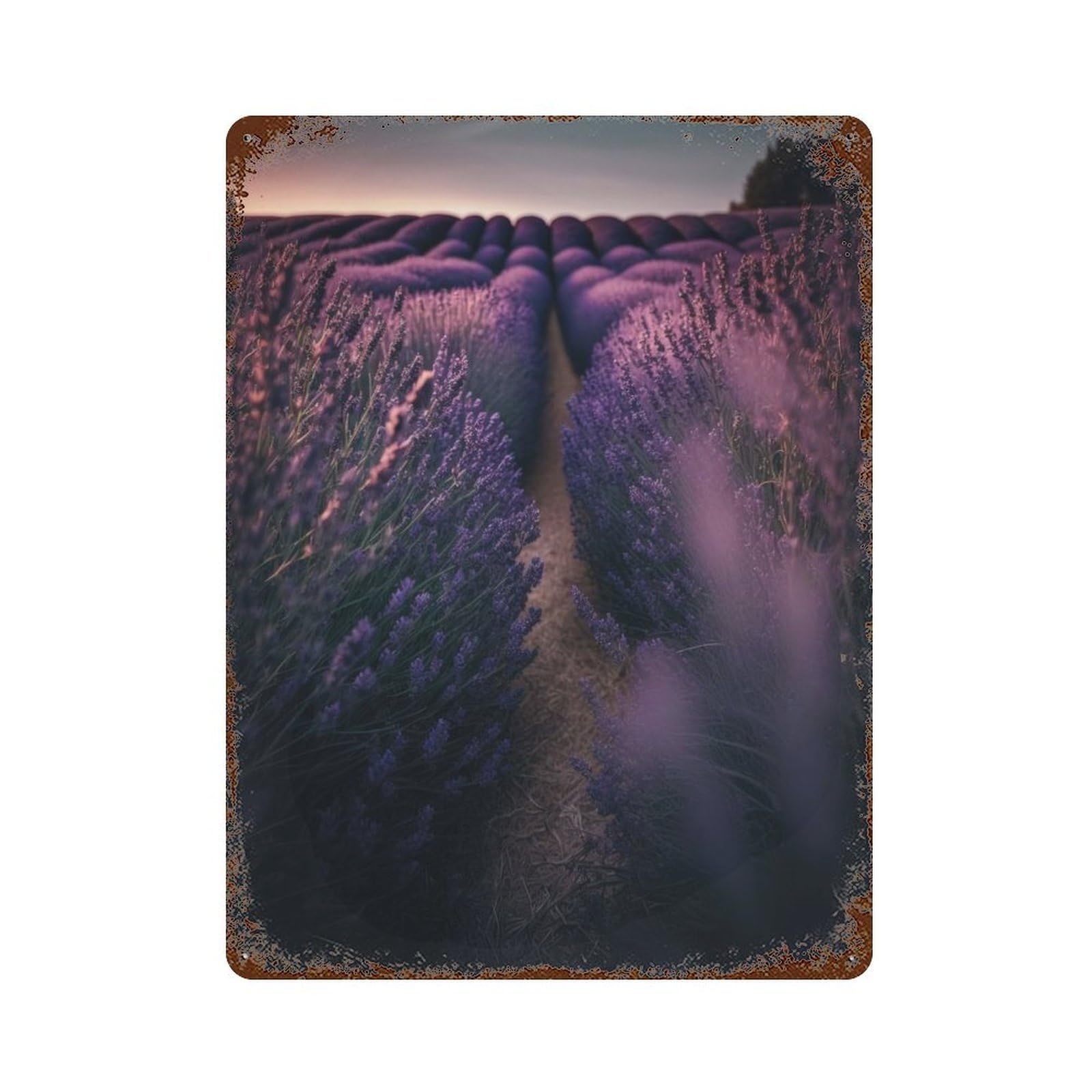 Dreamy Lavender Field Vintage Wall Sign 15.7"x11.8", Rust Effect Metal Decor for Basement, Hobby Room And Garage Decor