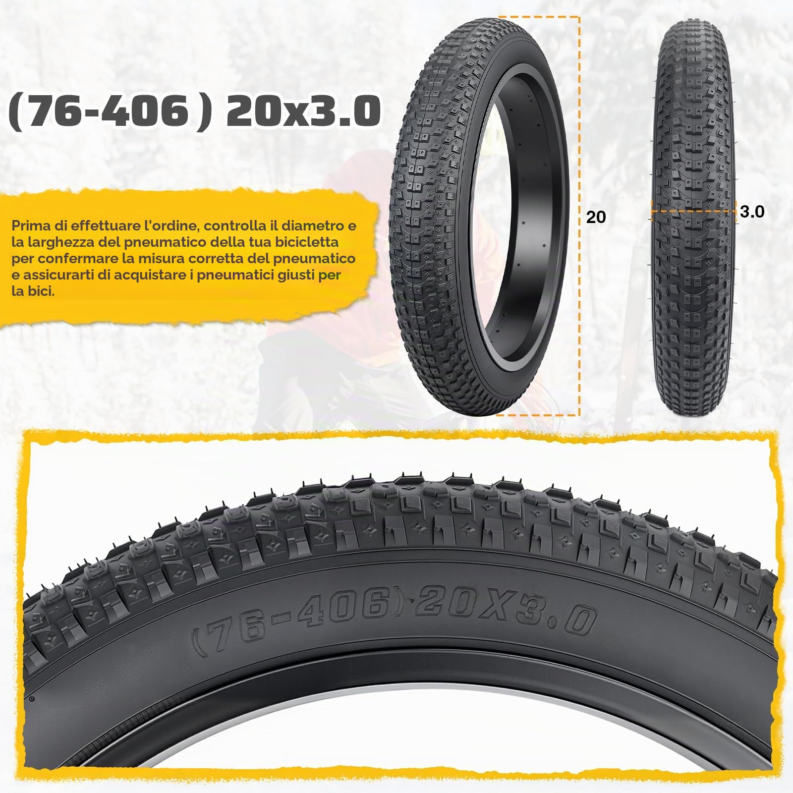 Pneumatico per Fat Bike 16/20x3.0 Pollici, Pneumatico Heavy Duty 16 x 3.0(76 – 305) / 20 x 3.0(76 – 406) per E-Bike/MTB/Fat Bike/Bici Pieghevole
