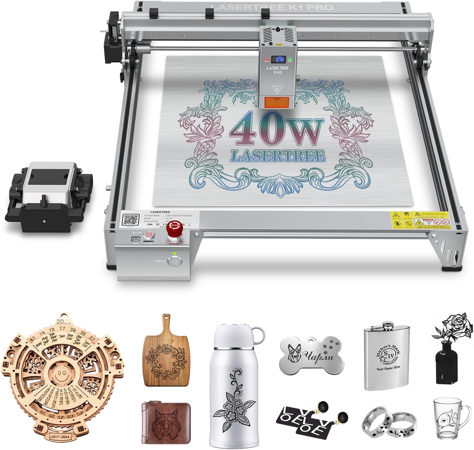 LASER TREE Laser Engraver Machine, 40000mW(40W+) Output Power Laser Cutter with Air Assist Pump Kit, High Precision Laser Cutter and Engraver for Wood and Metal, Paper, Acrylic, Glass, Class 4