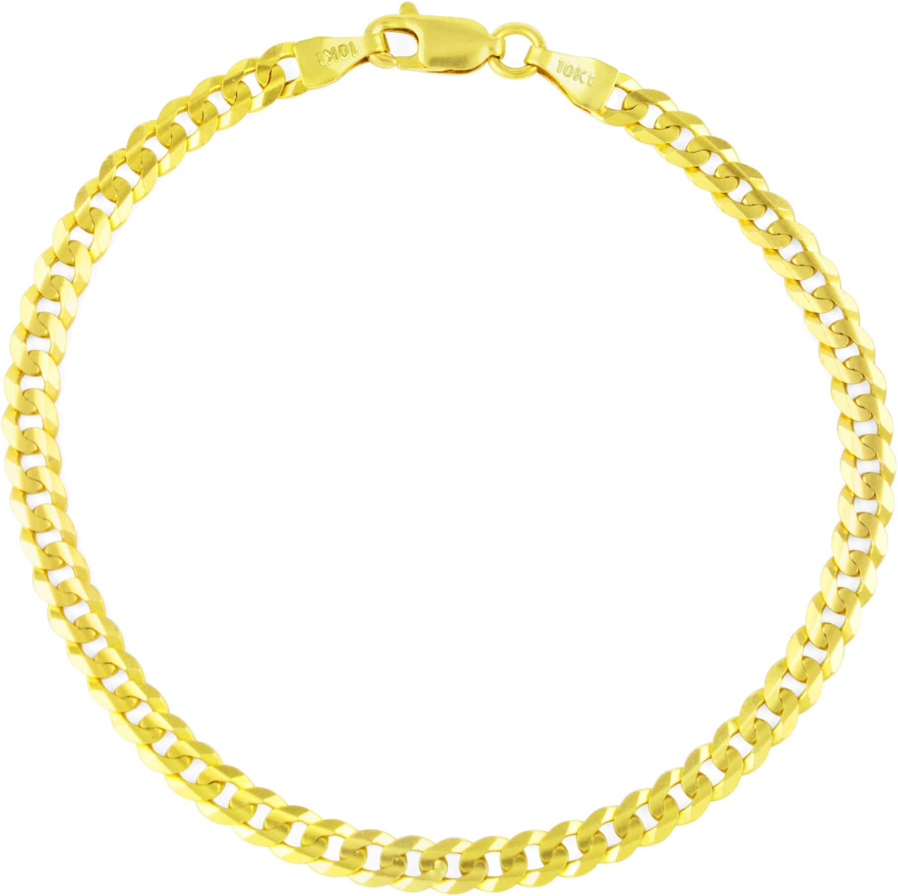 Nuragold10k Yellow Gold 4.5mm Cuban Curb Link Chain Bracelet, Mens Womens Jewelry 7" 7.5" 8" 8.5" 9"