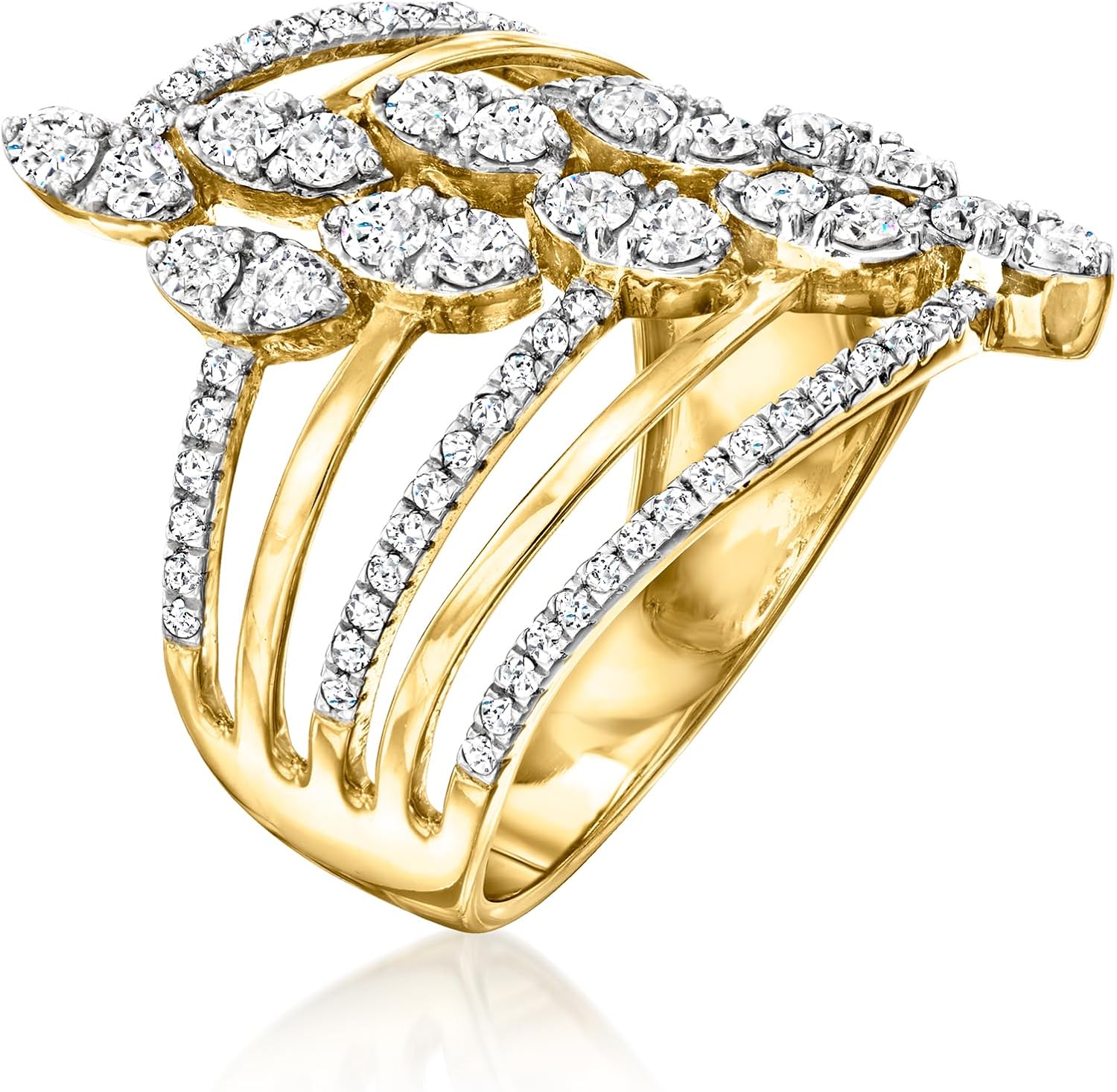 Ross-Simons 1.00 ct. t.w. Diamond Multi-Row Navette Ring in 18kt Gold Over Sterling - Image 3