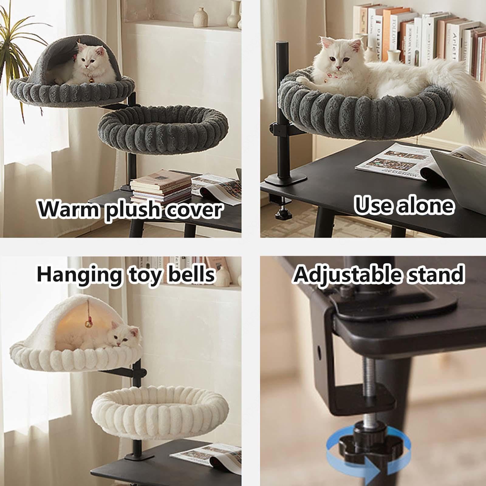 Cuccia Gatto Chiusa, Girevole a 360°, Altezza Regolabile Lettino Gatto con 2 Tessuti Lavabili per Ufficio e Lavoro,Gray