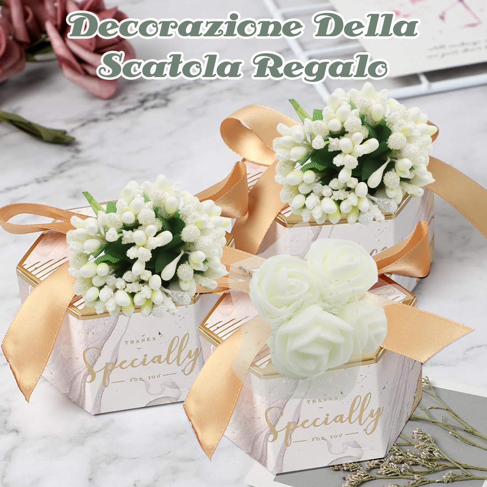 216 Fiori Finti Piccoli - Rose E Bouquet Con Garza Per Decorazioni DIY