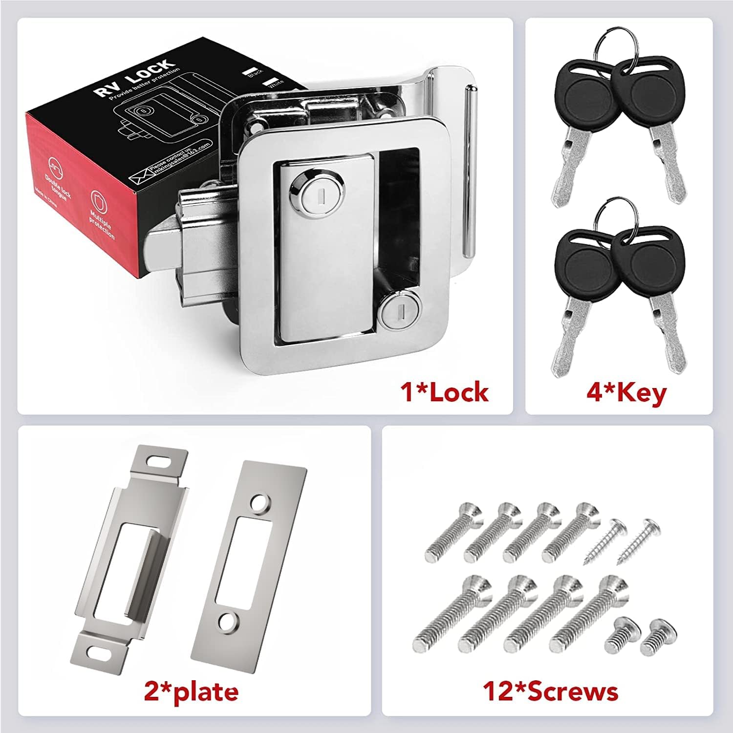 MKING RV Door Lock, Camper Door Lock, RV Entry Door Latch, Travel Trailer Door Latch Zinc Alloy Lock Replacement Kit for Trailer Camper Cargo Hauler, Silver