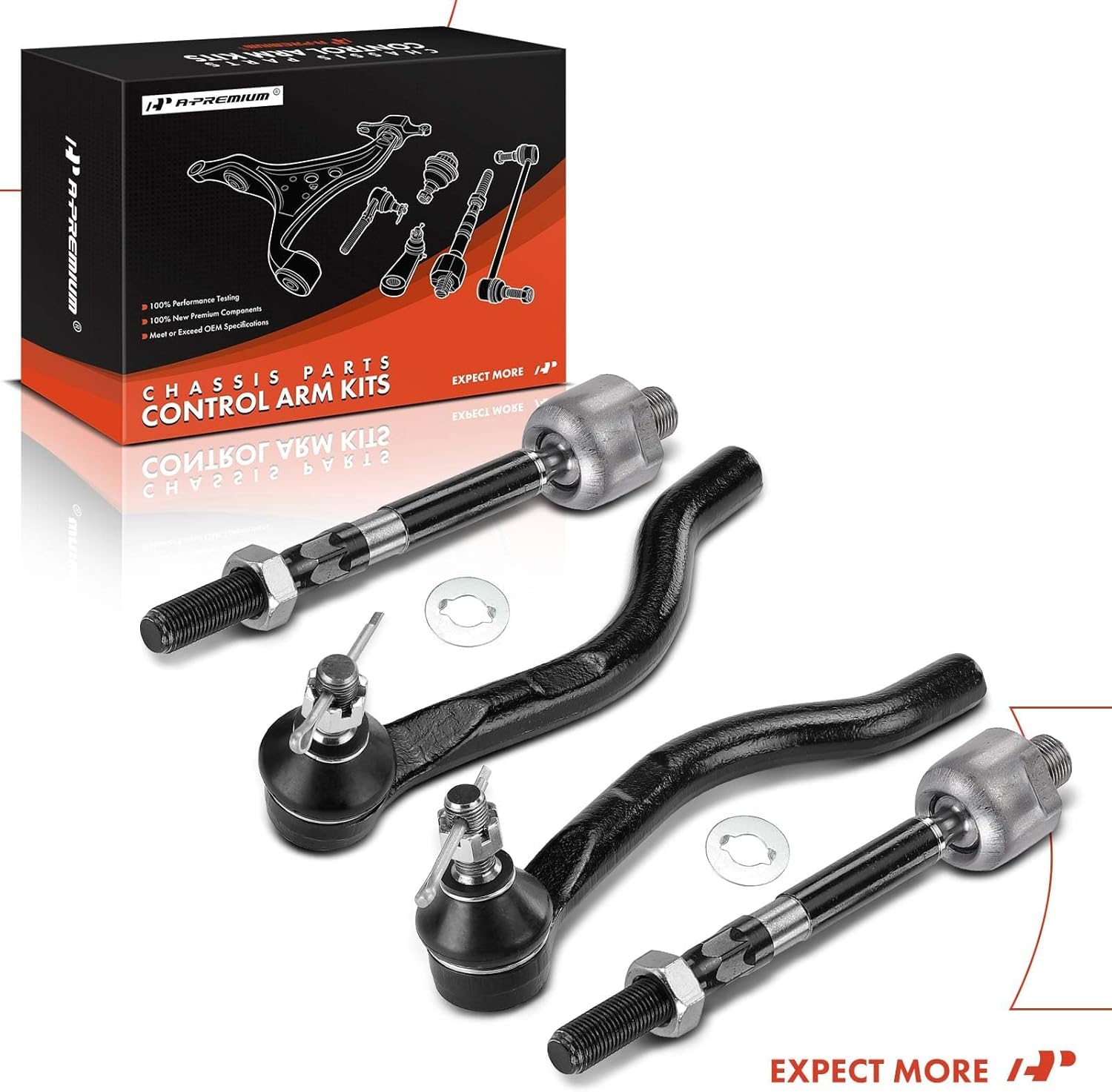A-Premium Set of 4, Front Inner & Outer Tie Rod End Kit, Compatible with Honda Civic 2016-2021, Insight 2019-2022