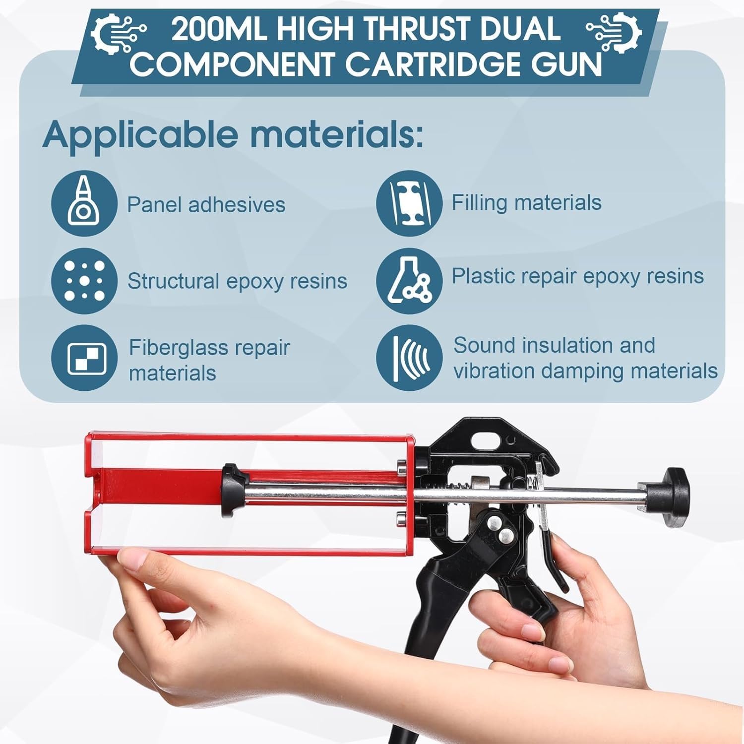 Double Caulking Gun, Dual Epoxy Gun, Caulk Gun Panel Bond, for Panel Bonding Adhesive Applicator Fillers, Red
