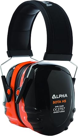 Alpha Sota H5 Black, Orange Ear Defenders Adults- Safety Earmuffs with Headband, Hearing Protection Against High Noise Levels Upto SNR 34DB