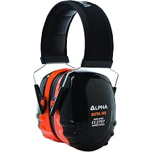 Alpha Sota H5 أسود ، مدافعي الأذن البرتقالية الكبار - أذرع الأمان مع عقال ، حماية السمع ضد مستويات الضوضاء العالية Upto SNR 34DB