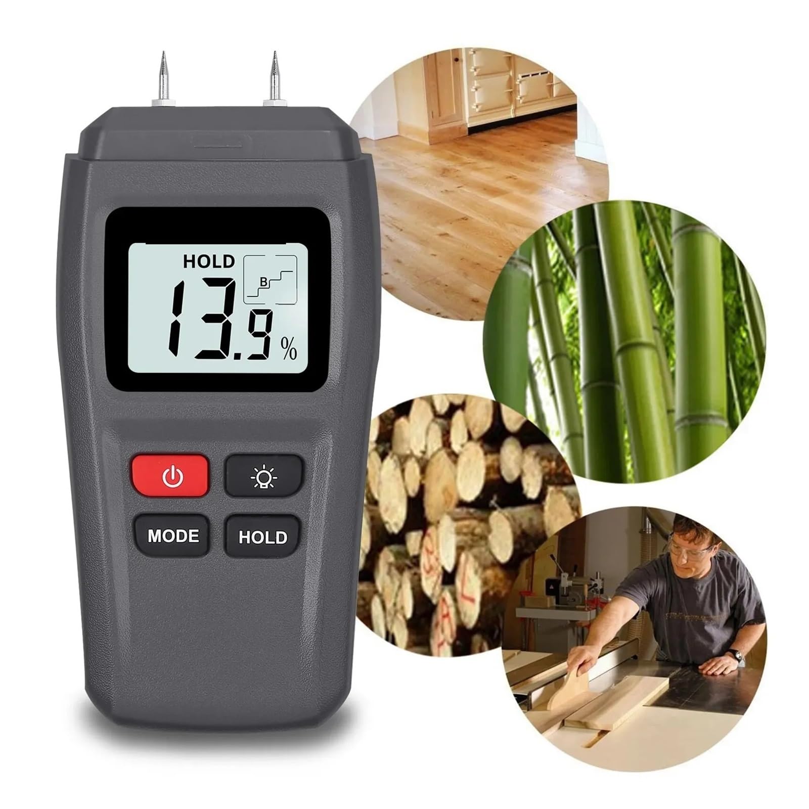 Medidor de humedad de madera digital con pantalla LCD retroiluminada de gran tamaño, herramienta de prueba de humedad for madera Lecturas claras