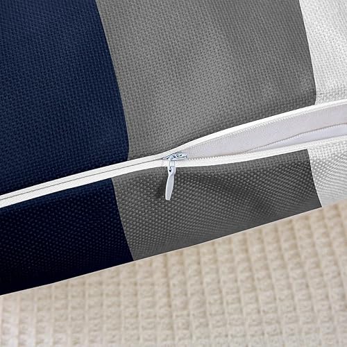 Miniatura 5 de Juego de 2 fundas de almohada reversibles con diseño geométrico de rayas azul marino, para decoración del hogar, 22 x 22 pulgadas, diseño moderno a